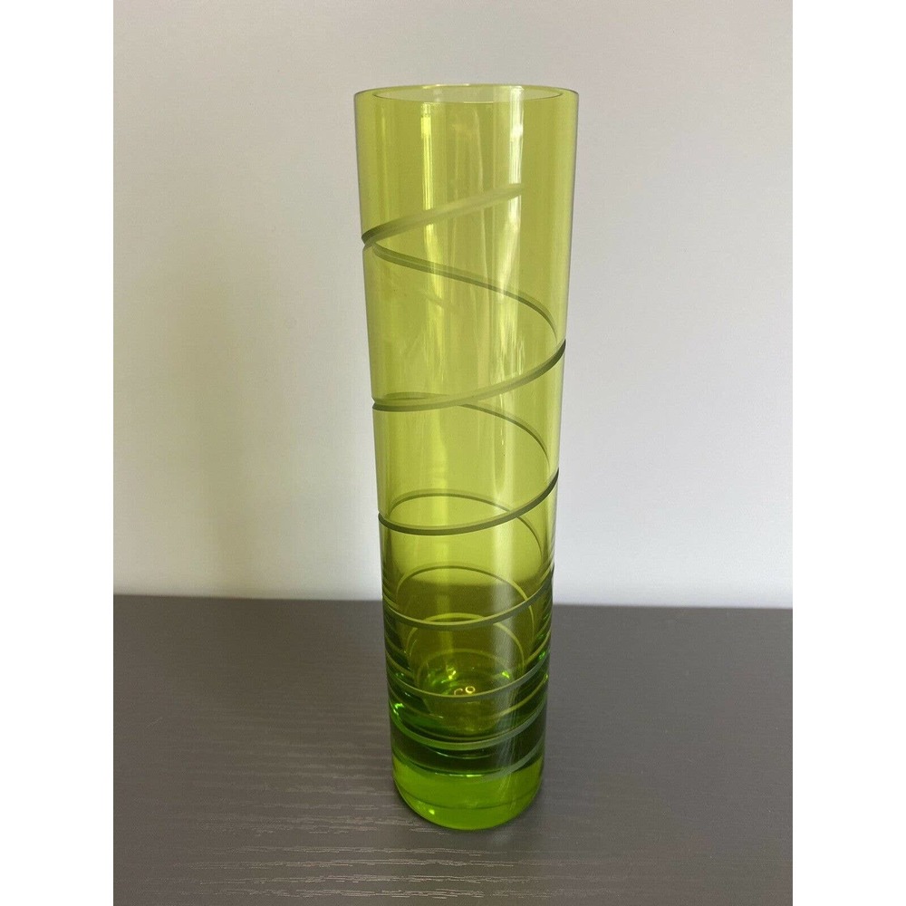 Baccarat Crystal Green Orgue Spiral Vase 8” Signed